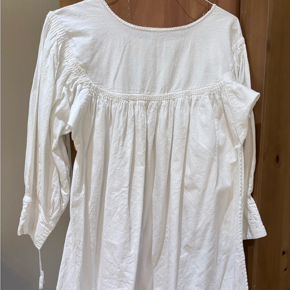White Cotton Peasant Blouse with Embroidery - Picture 6 of 7